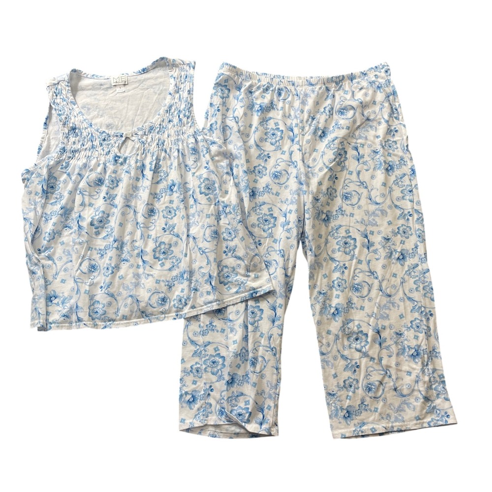Miss Elaine Large 2 Piece Sleeveless Elastic Waist Pull On Cotton Blend Pajamas